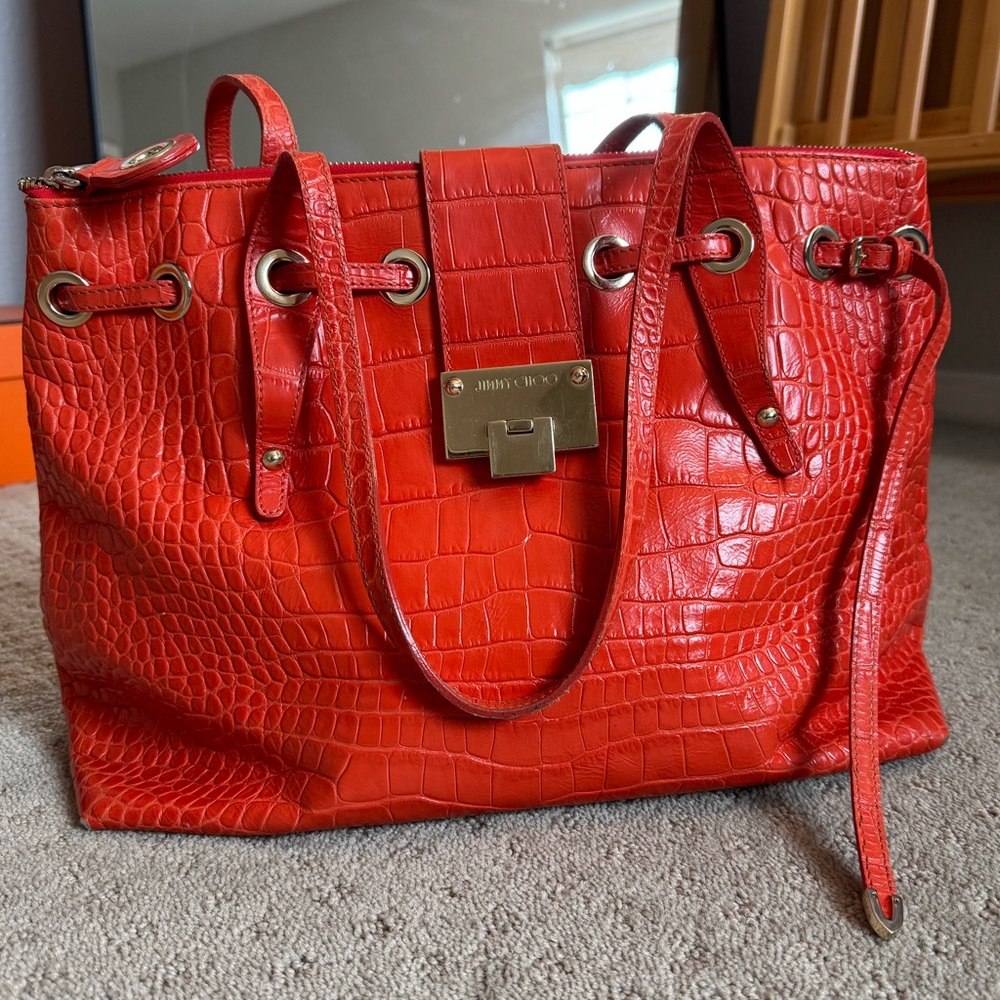 Jimmy Choo Croc Embossed Orange Bag